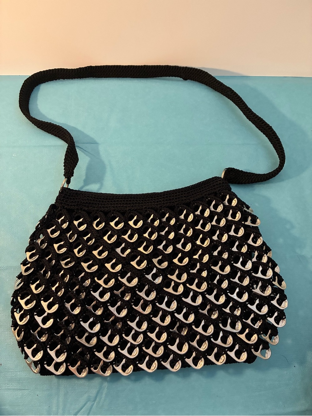 Handcrafted Pop Tab Crochet Shoulder Bag - Black
